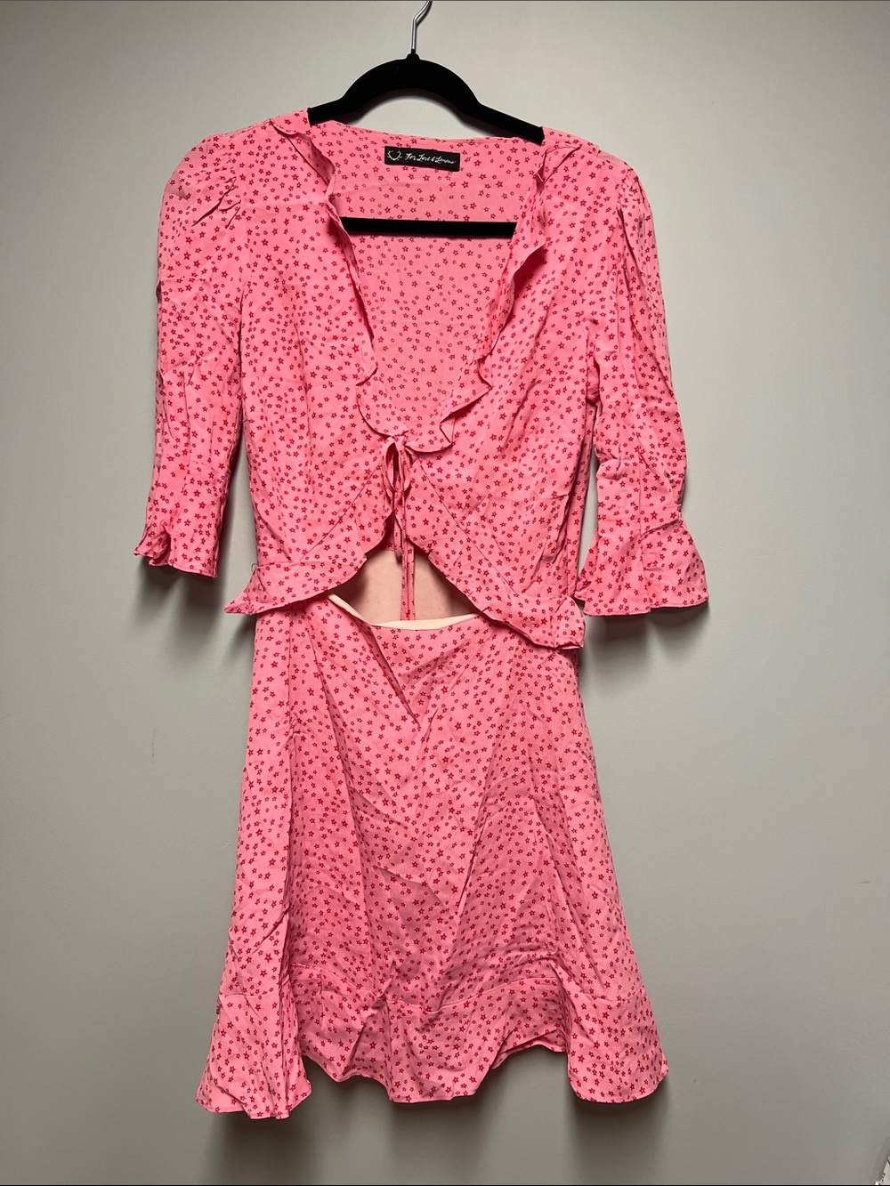 For Love And Lemons Hot Pink Floral Ruffled Tie-Front Top